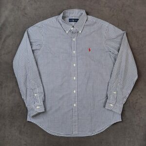 Ralph Lauren Shirt Mens Large Blue White Gingham Checkered Long Sleeve Button Up